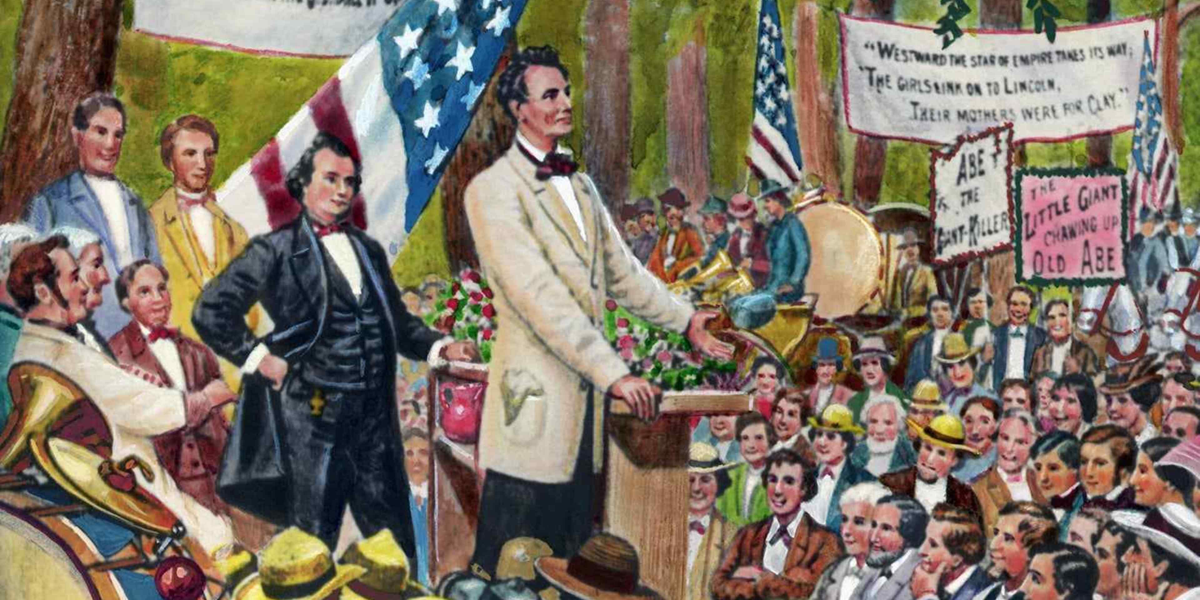 Colorful painting of the Lincoln-Douglas debates